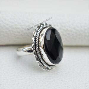 Faceted Black Onyx Ring, Handmade 925 Sterling Silver, December Birthstone Faceted Black Onyx Ring, Handmade 925 Sterling Silver, December Birthstone