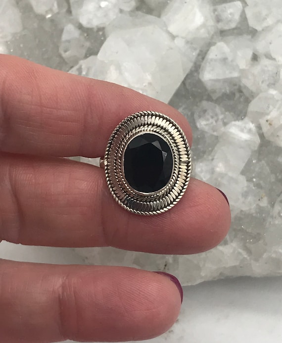 Faceted Black Onyx Ring Size 5 1/2