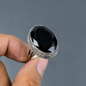 Faceted Black Onyx Ring: Vintage 925 Sterling Silver Handmade Jewelry
