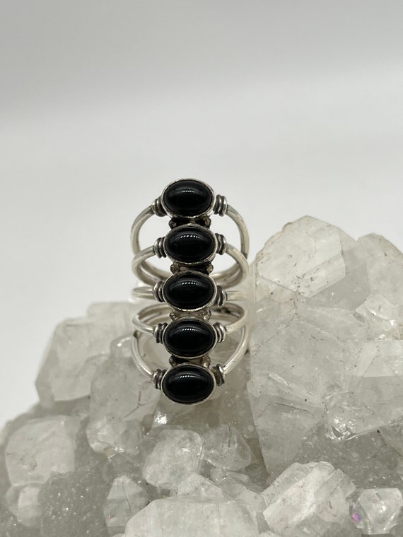 Five Stone Black Onyx Ring, Size Various Five Stone Black Onyx Ring, Size Various
