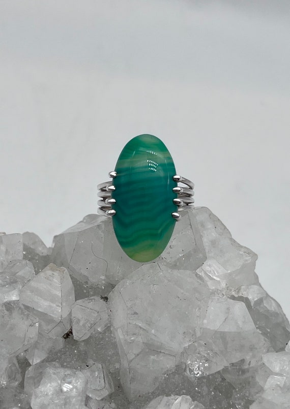 Green Banded Onyx Ring, Size 9