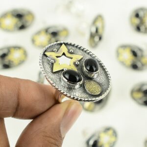 Handmade Black Onyx 925 Sterling Silver Ring: 18K Gold Plated