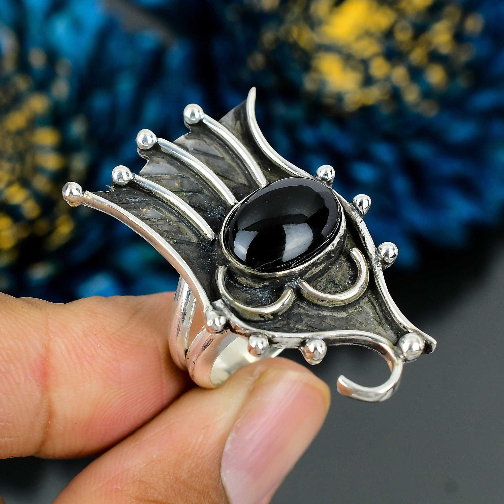 Handmade Black Onyx Sterling Silver Ring - Size 9