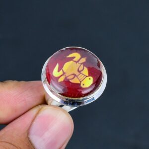Red Onyx Taurus Ring: 925 Sterling Silver Adjustable Horoscope Jewelry