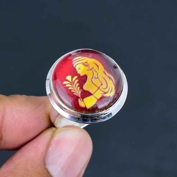 Red Onyx Virgo Ring: 925 Sterling Silver Adjustable Handmade