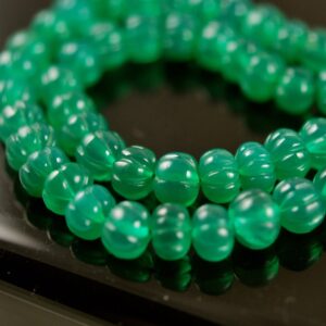 1/2 Strand Carved Green Onyx Roundels