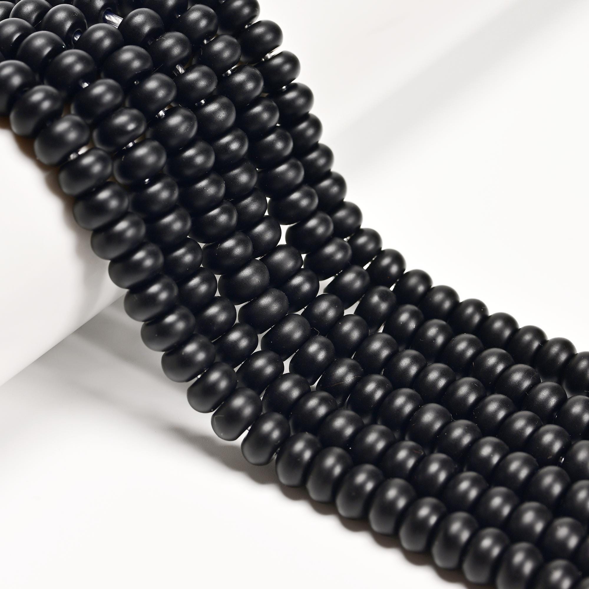 2.0mm Hole Black Onyx Matte Rondelle Beads 5x8mm 6x10mm 8" Strand 2.0mm Hole Black Onyx Matte Rondelle Beads 5x8mm 6x10mm 8" Strand