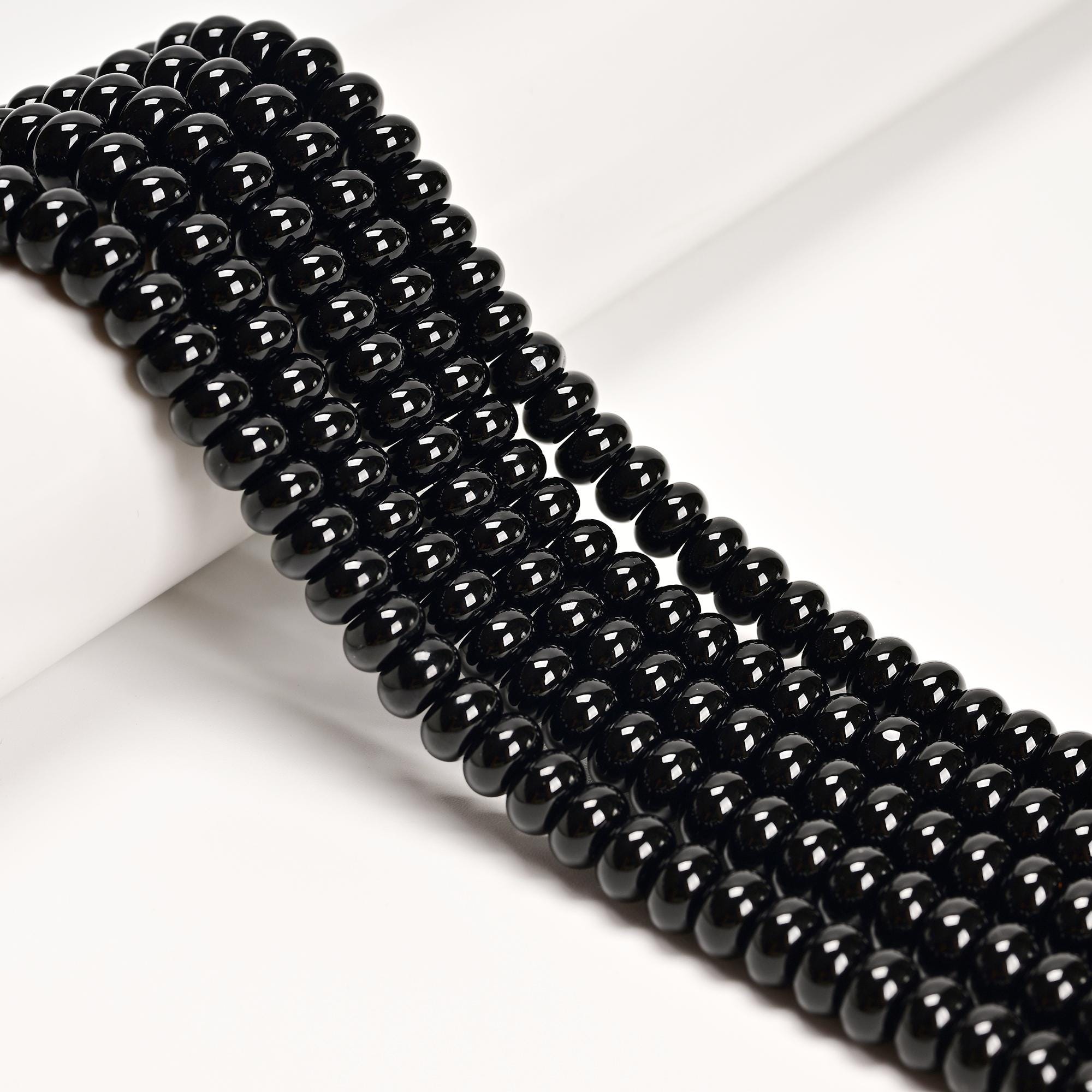 2.0mm Hole Black Onyx Smooth Rondelle Beads 5x8mm 6x10mm 8" Strand 2.0mm Hole Black Onyx Smooth Rondelle Beads 5x8mm 6x10mm 8" Strand