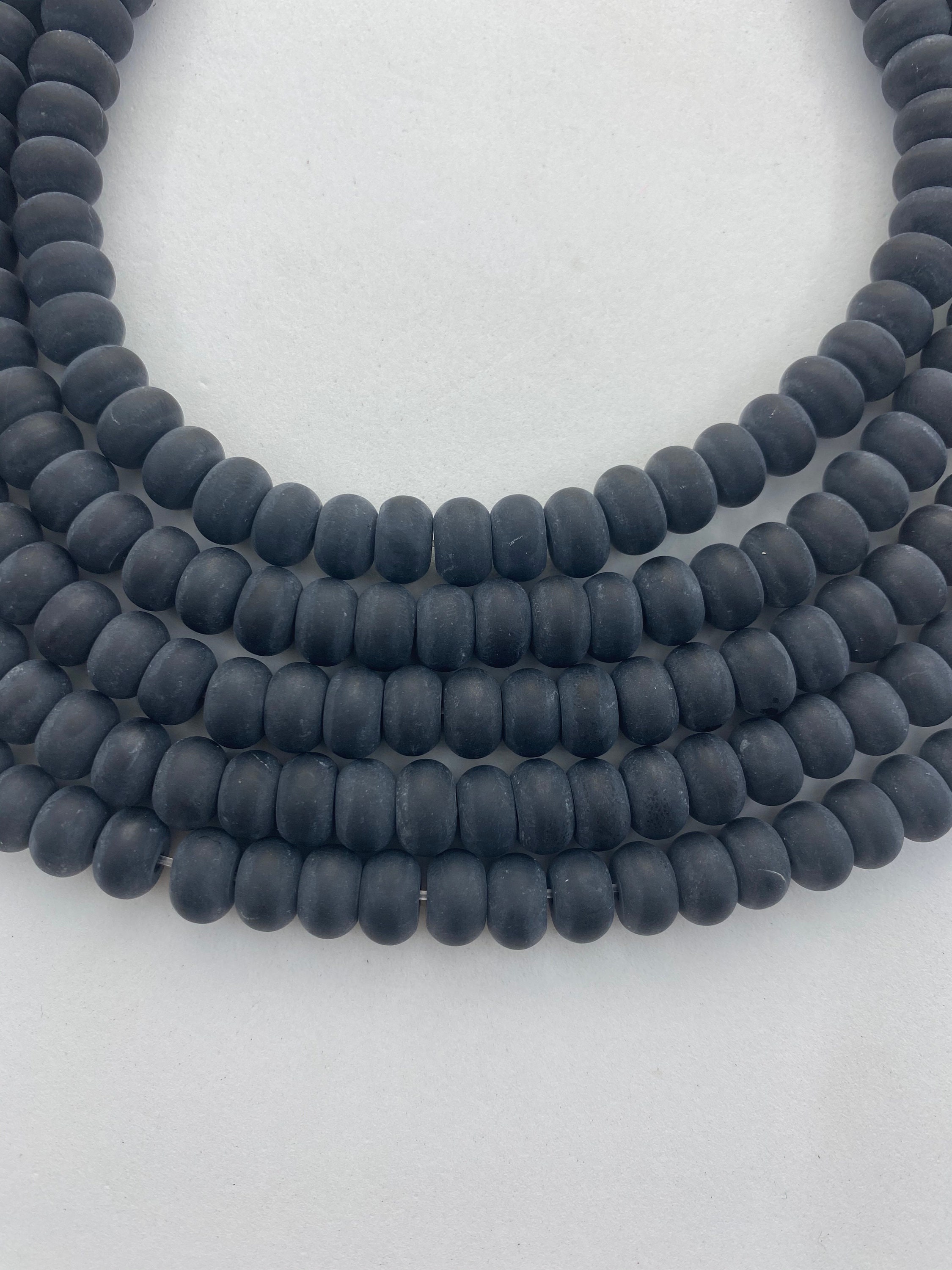 5x8mm Rondelle Matte Black Onyx Gemstone Beads. 15” Strand Of Rondelle Beads, About 78 Beads Per Strand.