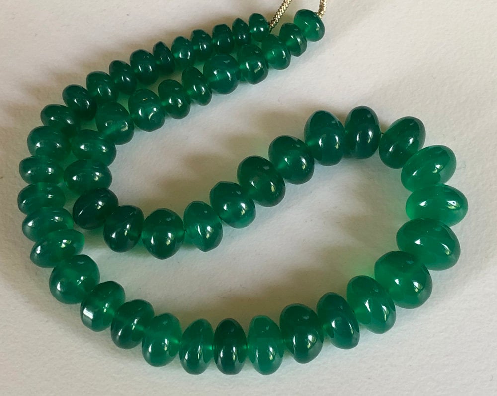 6-11mm Green Onyx Plain Rondlles, Natural Green Onyx Plain Button Rondelle Beads, Green Onyx For Jewelry (25pcs To 50pcs Options) - Ang25