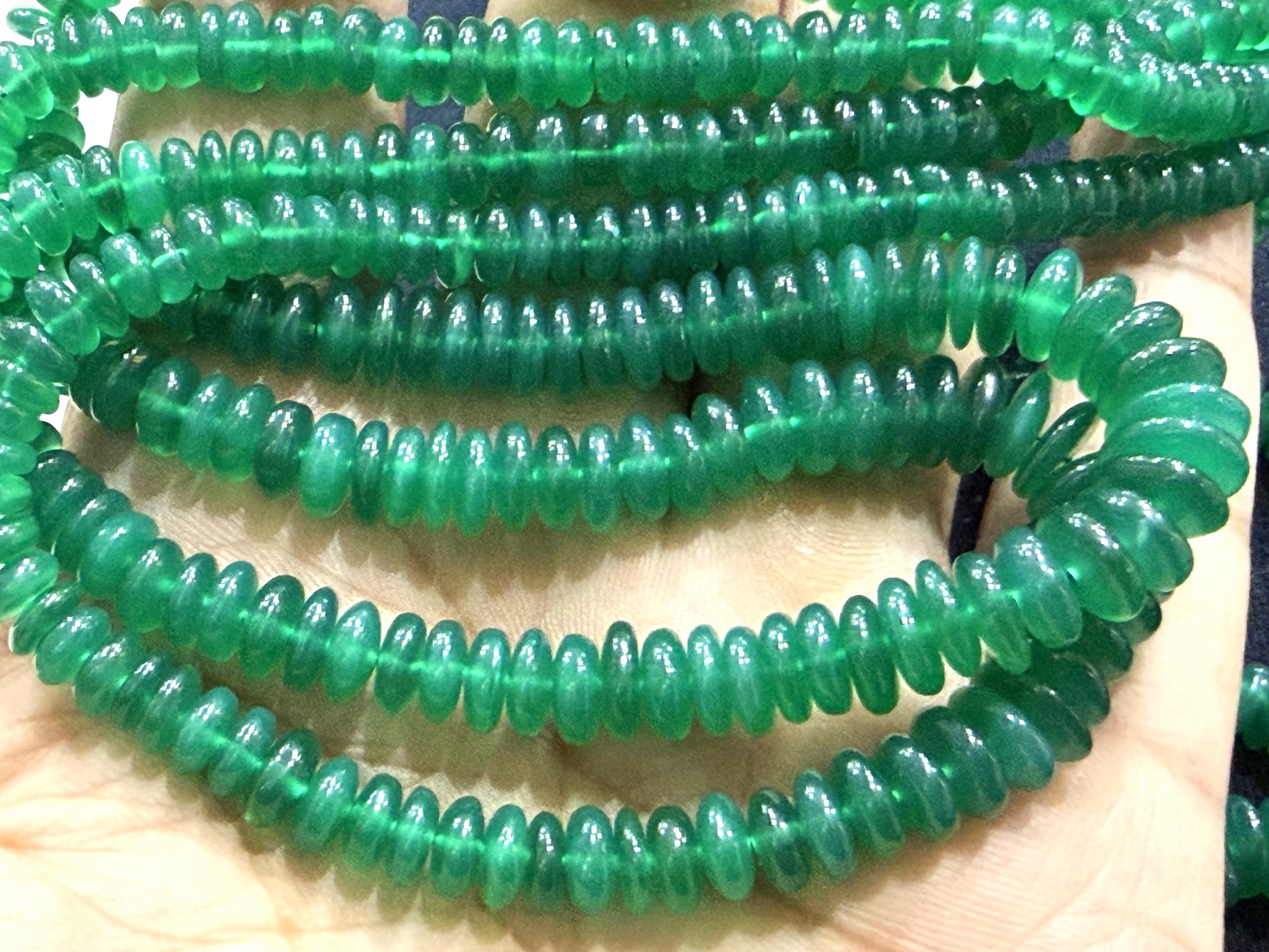 7 Inches Strand, Natural Green Onyx Smooth Rondelles Size 6-8mm