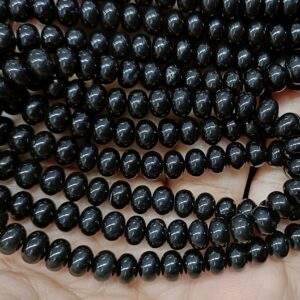8 Inches Strand, Natural Black Onyx Smooth Rondelles Shape Beads, Size- 5-5.5mm Approx
