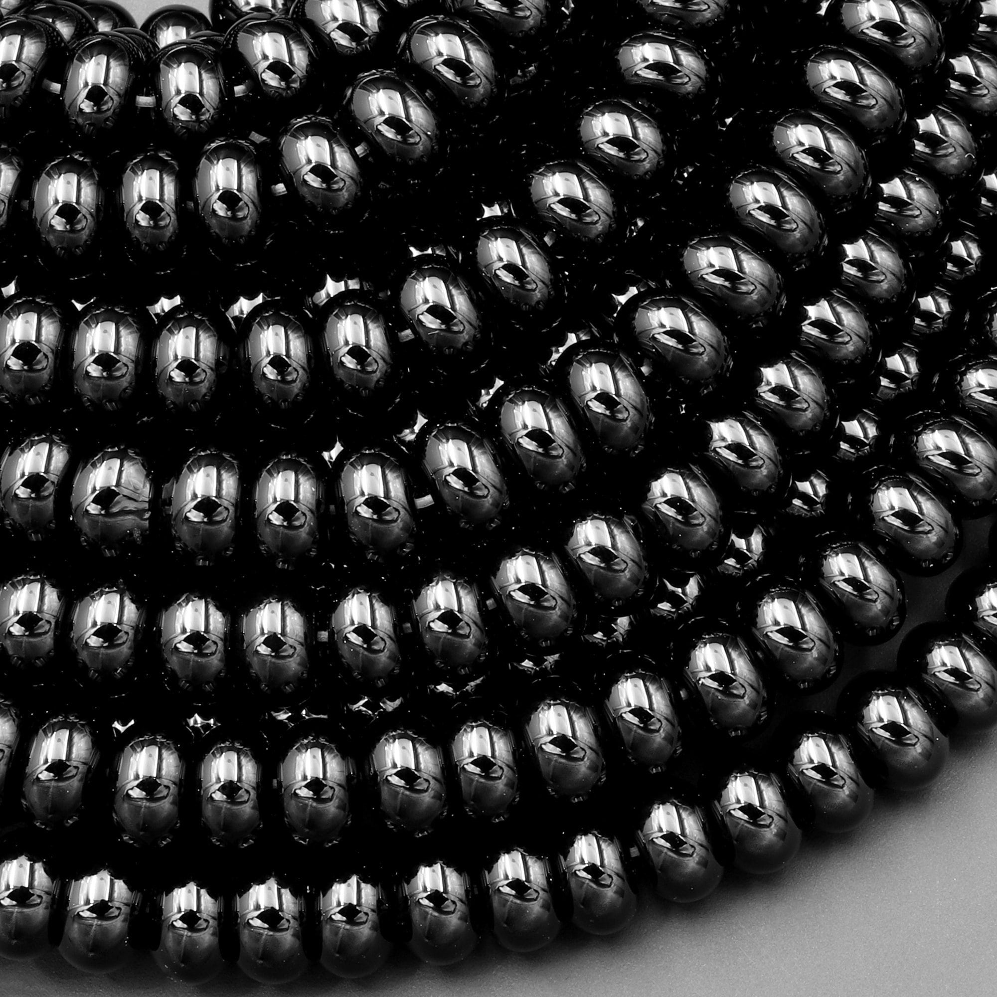 Aaa Natural Black Onyx Rondelle Beads Smooth 4mm 6mm 8mm 10mm High Quality Natural Black Gemstone 15.5" Strand