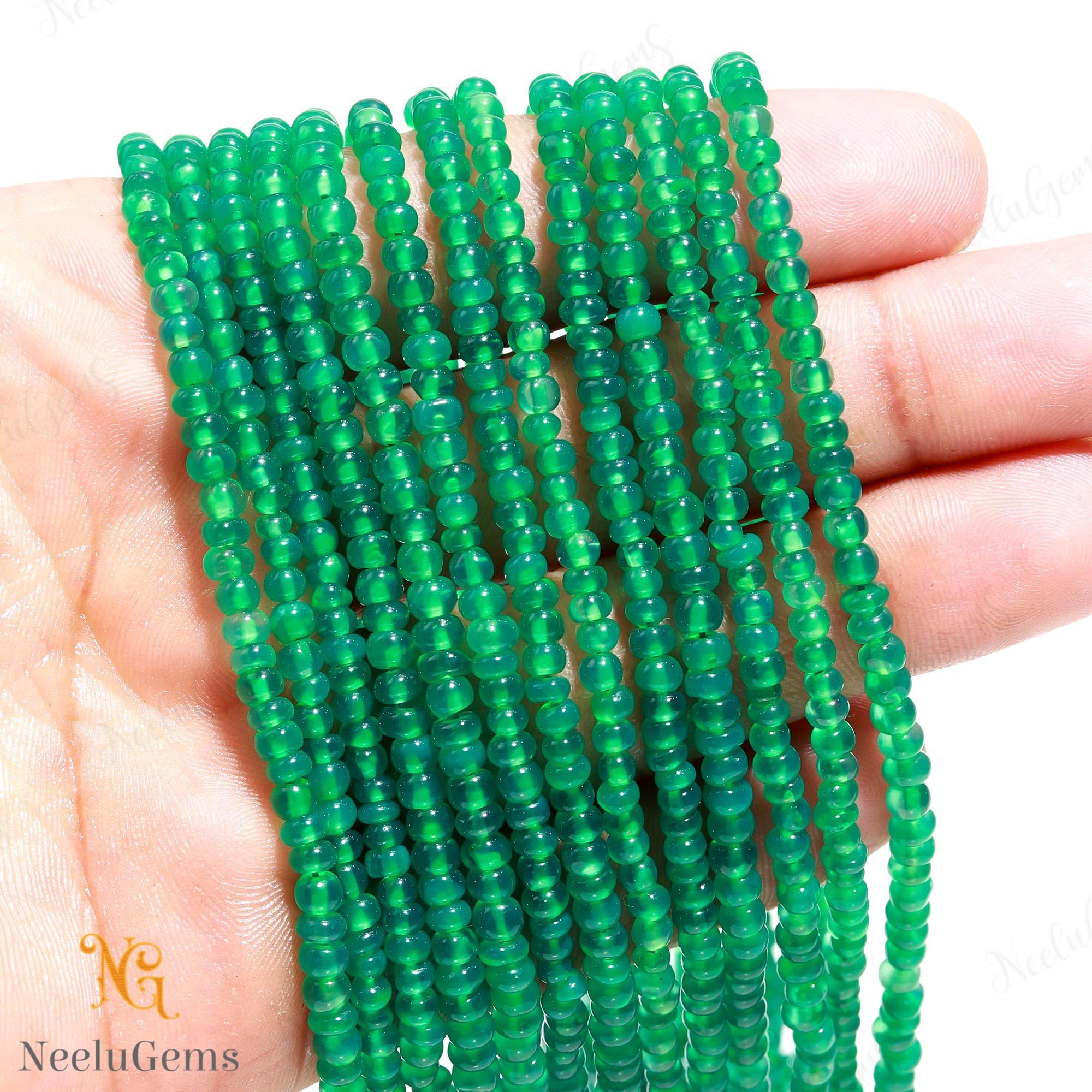 Aaa+ Natural Green Onyx Smooth Rondelle Beads, 3.5-4 Mm High Quality Green Onyx Plain Beads Handmade Jewelry Making Designs & Crafts