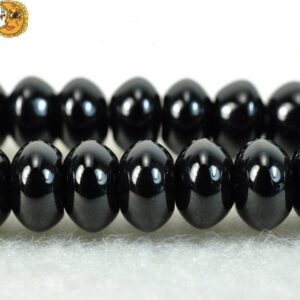 Black Onyx Rondelle Beads, Smooth Gemstone Strand, 15 Inch