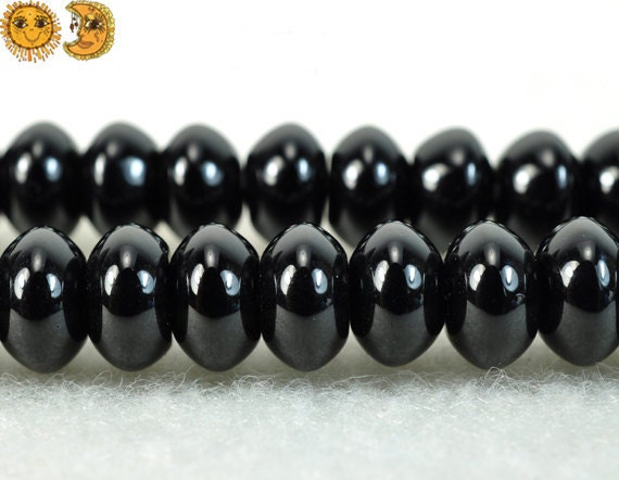 Black Onyx Rondelle Beads, Smooth Gemstone Strand, 15 Inch