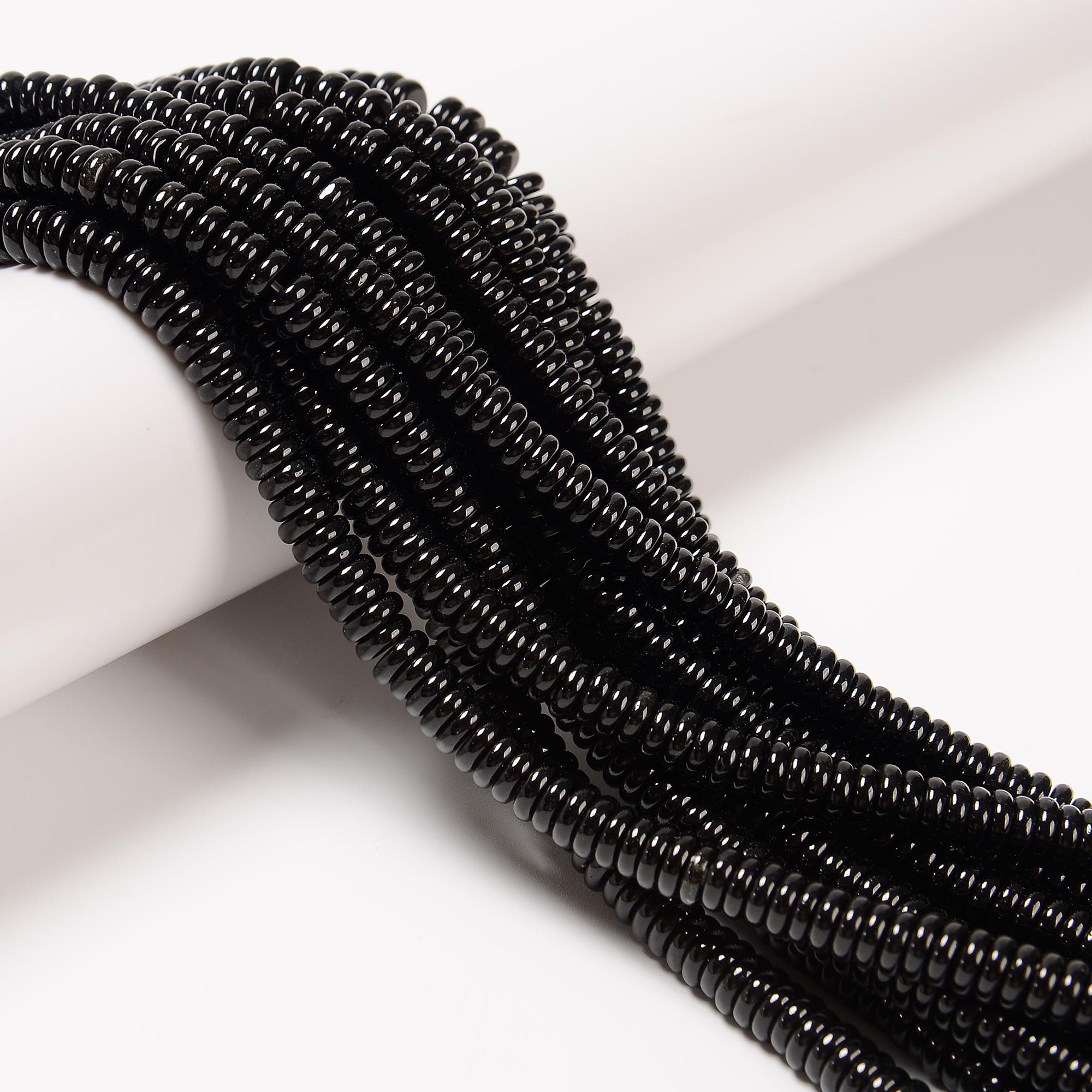 Black Onyx Smooth Rondelle Beads Size 2x6mm 15.5'' Strand Black Onyx Smooth Rondelle Beads Size 2x6mm 15.5'' Strand