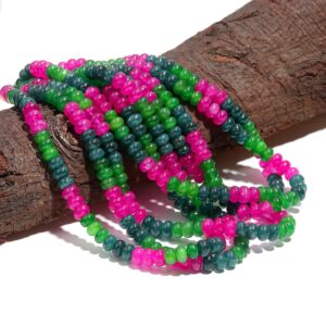 Grandidierite, Green Onyx And Pink Chalcedony Quartz Beads, Beautiful Mix Smooth Rondelle Gemstone Beads, Handmade Beads, Making For Jewelry
