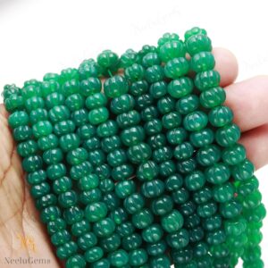 Hand Curved Green Onyx Rondelle Beads,natural Green Onyx Carving Watermelon Beads,15" Gemstone Beads For Handmade Jewelry