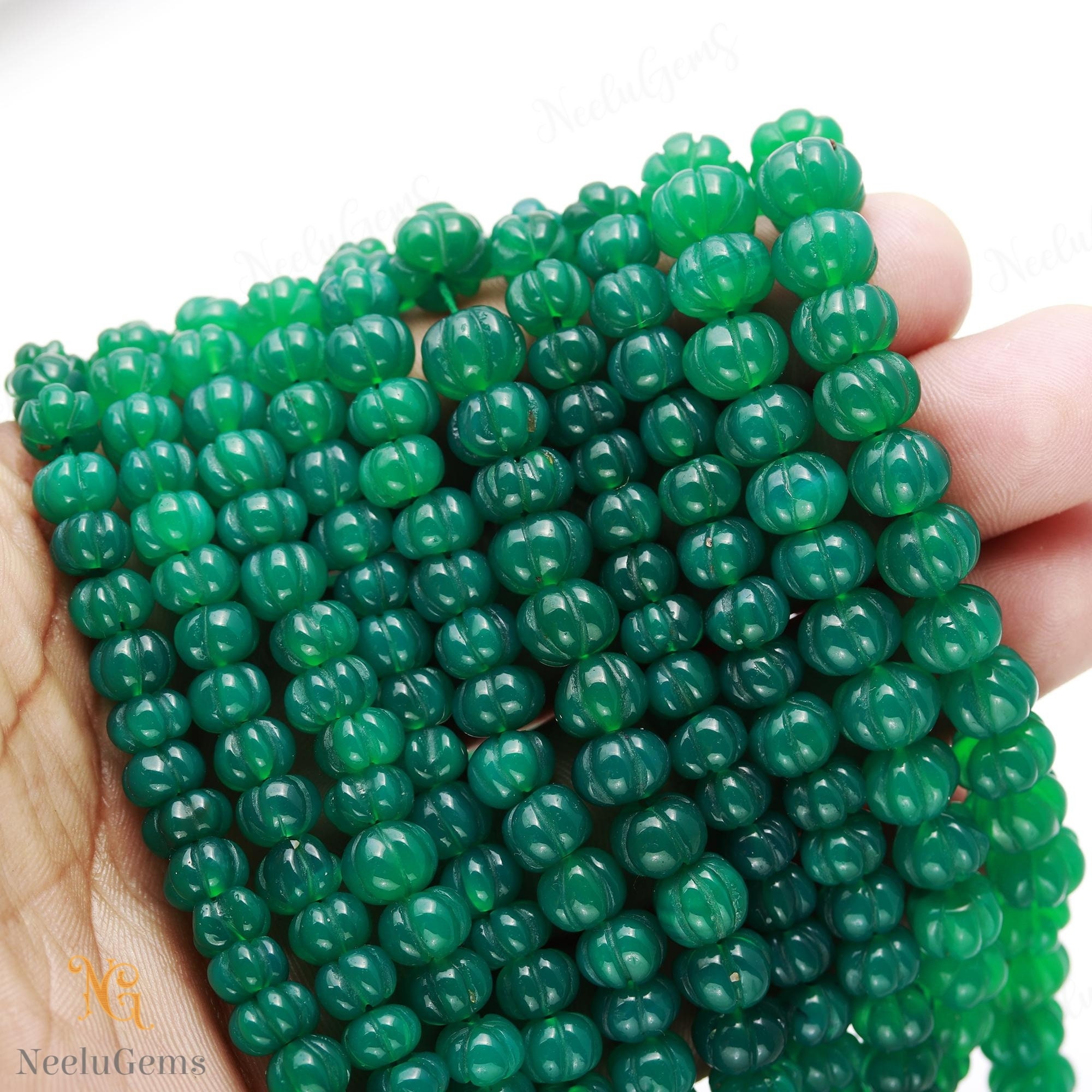 Hand Curved Green Onyx Rondelle Beads,natural Green Onyx Carving Watermelon Beads,15" Gemstone Beads For Handmade Jewelry