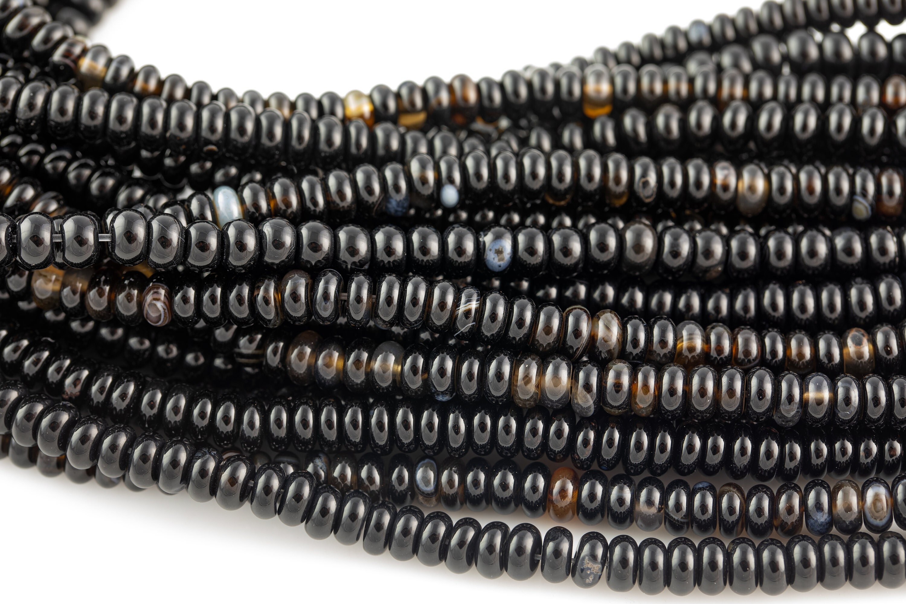 Onyx- High Quality In Roundel, 6mm, 8mm- Full 15.5 Inch Strand-15.5 Inch Strand Smooth Gemstone Beads Onyx- High Quality In Roundel, 6mm, 8mm- Full 15.5 Inch Strand-15.5 Inch Strand Smooth Gemstone Beads