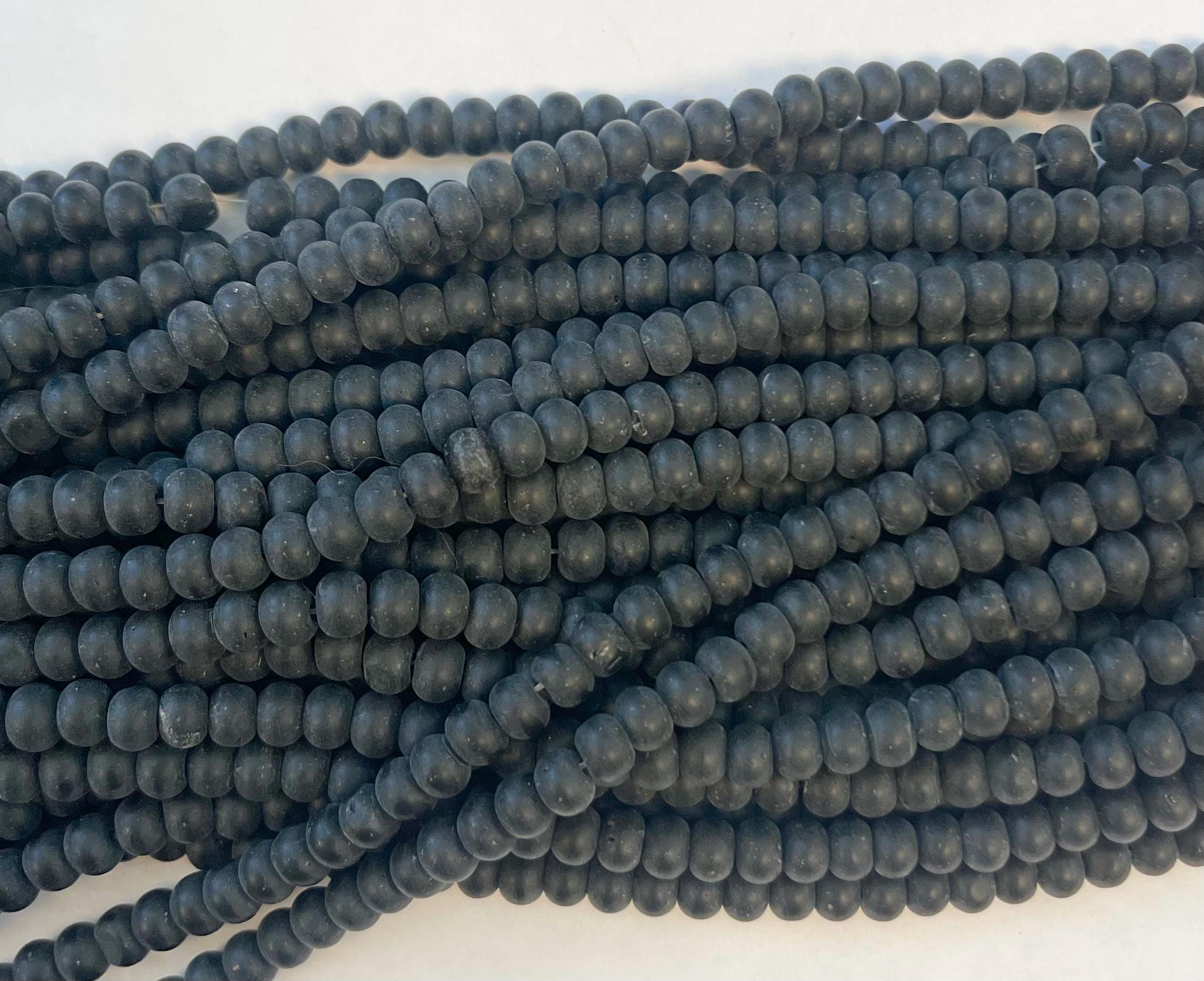 Matte Onyx 6x4mm Smooth Rondelle Gemstone Beads -7 Inch Strand