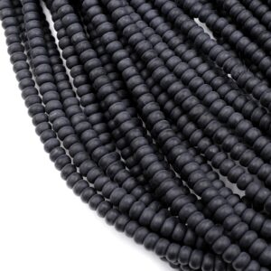 Matte Natural Onyx Rondelle 4mm 6mm 8mm Beads Quality Natural Black Gemstones 15.5" Strand