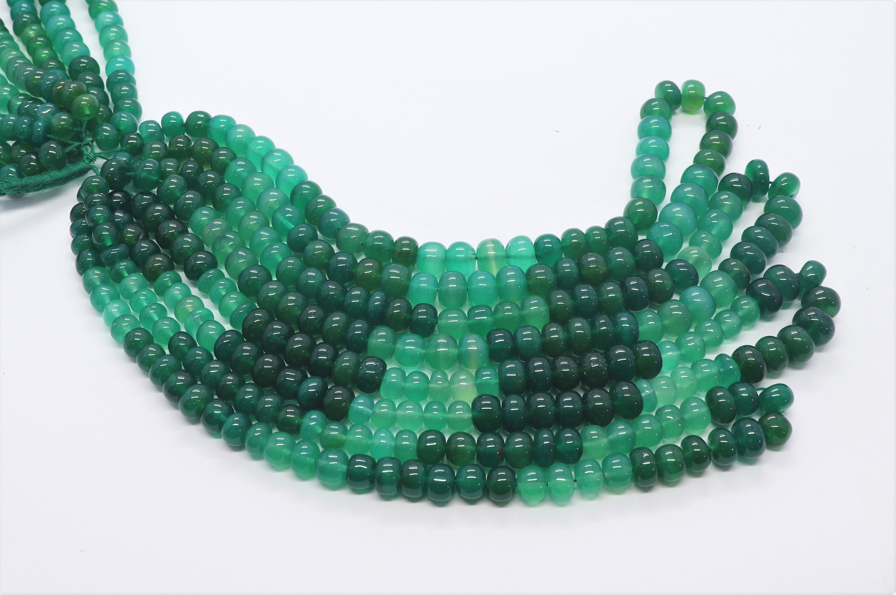 Natural Green Onyx Rondelle Shape Beads, 7-9 Mm Green Onyx Gemstone Plain Beads, 16 Inch Shaded Green Onyx  Rondelle Wholesale Beads
