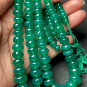 New Trendy Natural Green Onyx Smooth Rondelle Gemstone Beads, 13 Inch Green Onyx 6-12 mm Beads Strand for Making Jewelry An Amazing Item