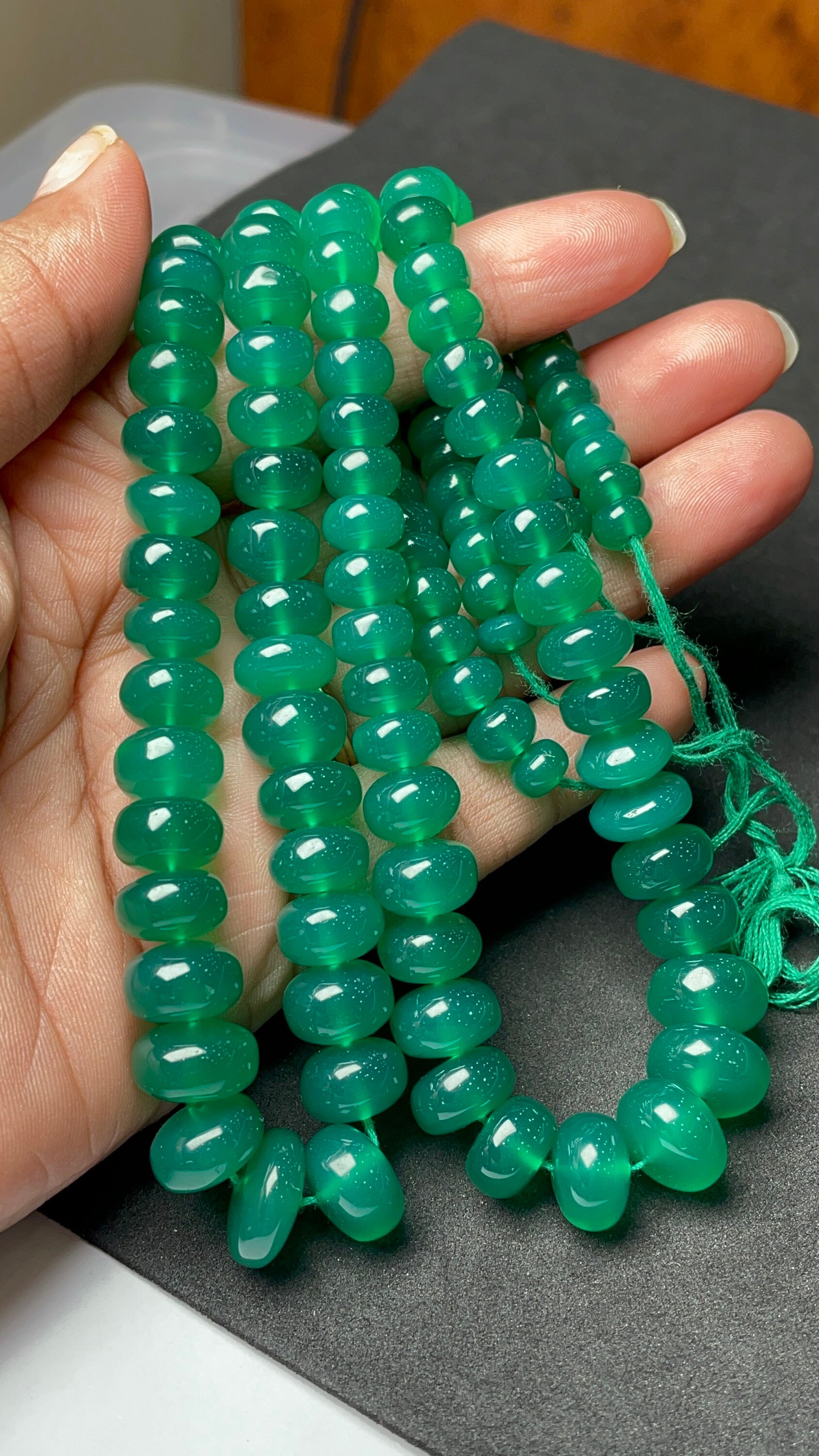 New Trendy Natural Green Onyx | Smooth Rondelle Gemstone Beads | 13 Inch Green Onyx 6-12mm Beads Strand | For Making Jewelry An Amazing Item