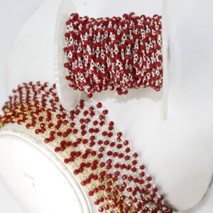 Red Onyx Rosary Chain Red Onyx Faceted Rondelle Hydro Beaded Rosary Chain Gold & Silver Plated Wire Jewelry Making Wire Wrapped Chain