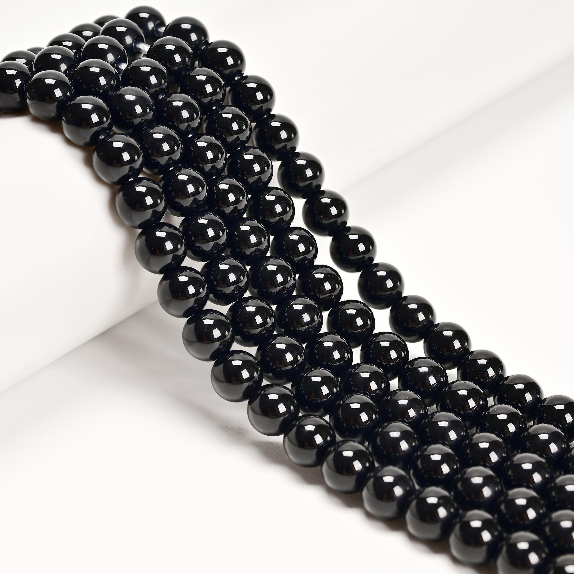 2.0mm Hole Black Onyx Smooth Round Beads 6mm 8mm 10mm 12mm 15.5" Strand