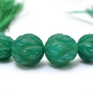 Aaa Green Onyx 12mm-14mm Gemstone Carving Frosted Beads | 4 Beads Strand | Green Onyx Semi Precious Round Gemstone Carving Beads For Jewelry