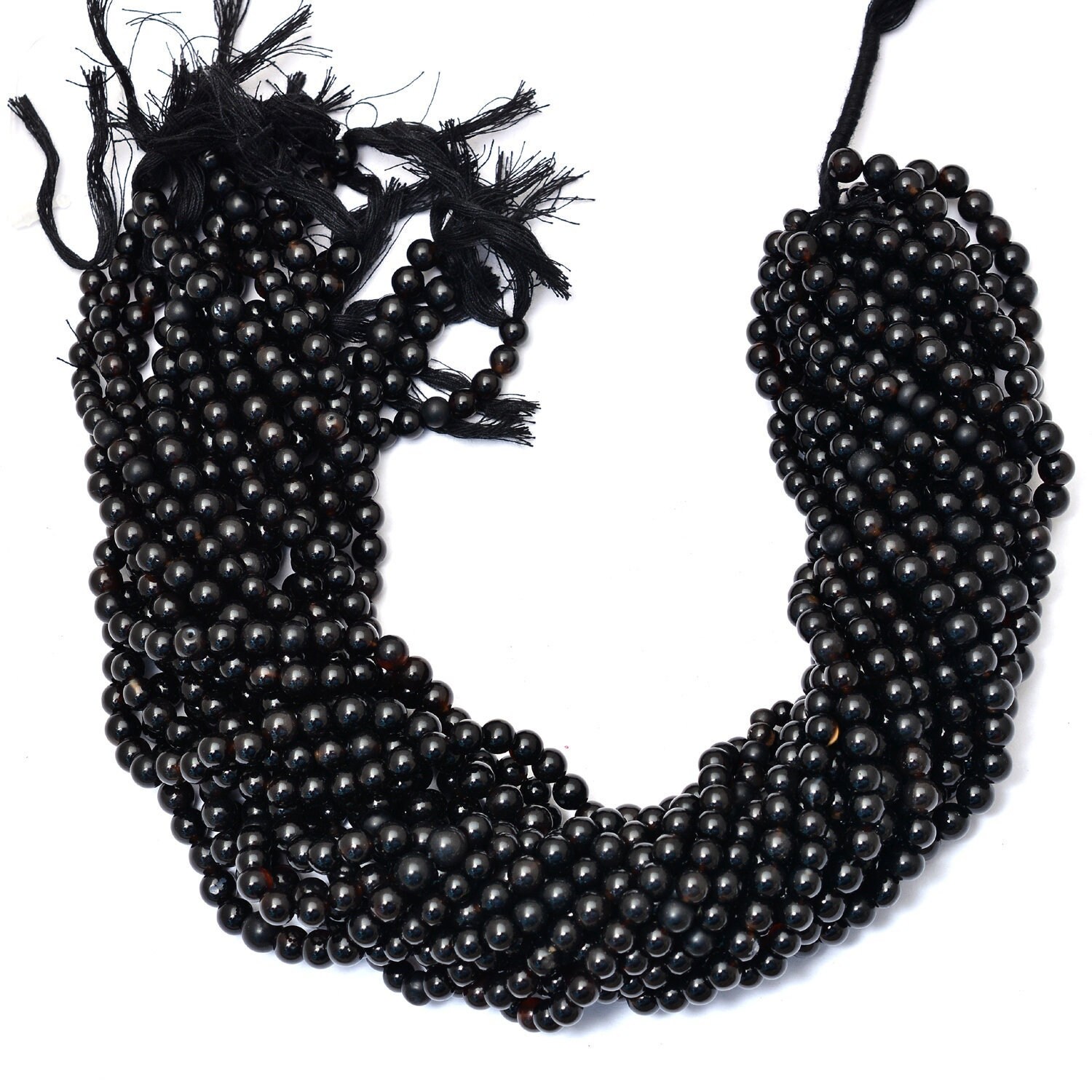 Black Onyx Gemstone Round Smooth Loose Beads | 5mm-6mm Beads 14inch Strand | Natural Onyx Semi Precious Gemstone Beads For Jewelry Making