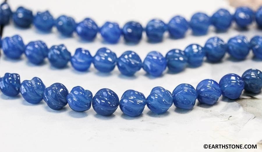 Blue Onyx 10mm S-corrugated Round Beads 7.5" Or 15.5" Strand Dyed