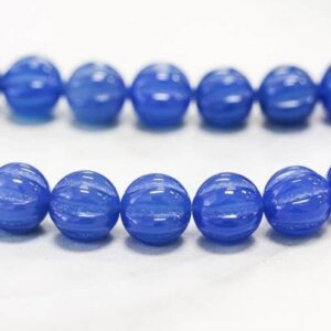 M/ Blue Onyx 10mm/ 12mm Corrugated Round Beads 7.5" Or 15.5" Strand Shade Varies Dyed Gemstone For Jewelry Making