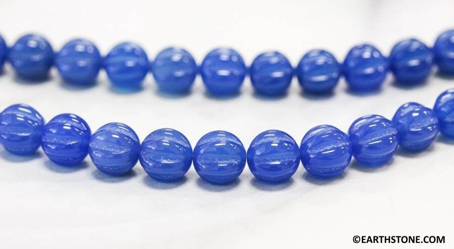 Blue Onyx 10mm/ 12mm Corrugated Round Beads 7.5" Or 15.5" Strand Shade Varies Dyed Blue Onyx 10mm/ 12mm Corrugated Round Beads 7.5" Or 15.5" Strand Shade Varies Dyed