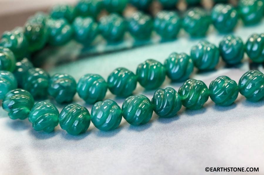 Green Onyx 10mm S-corrugated Round Beads Dyed 15.5" Or 7.5" Strand