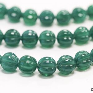 Green Onyx 10mm Corrugated Round Beads 15.5" Strand Dyed Gemstone For Jewelry Making