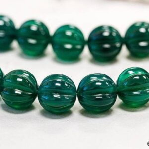 Green Onyx 12mm/ 10mm Corrugated Round Beads 7.5" Strand Dyed