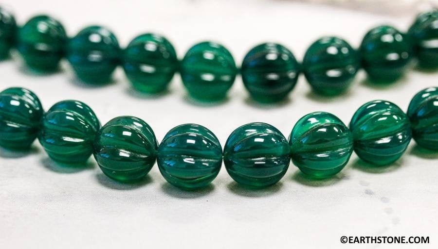 Green Onyx 12mm/ 10mm Corrugated Round Beads 7.5" Strand Dyed