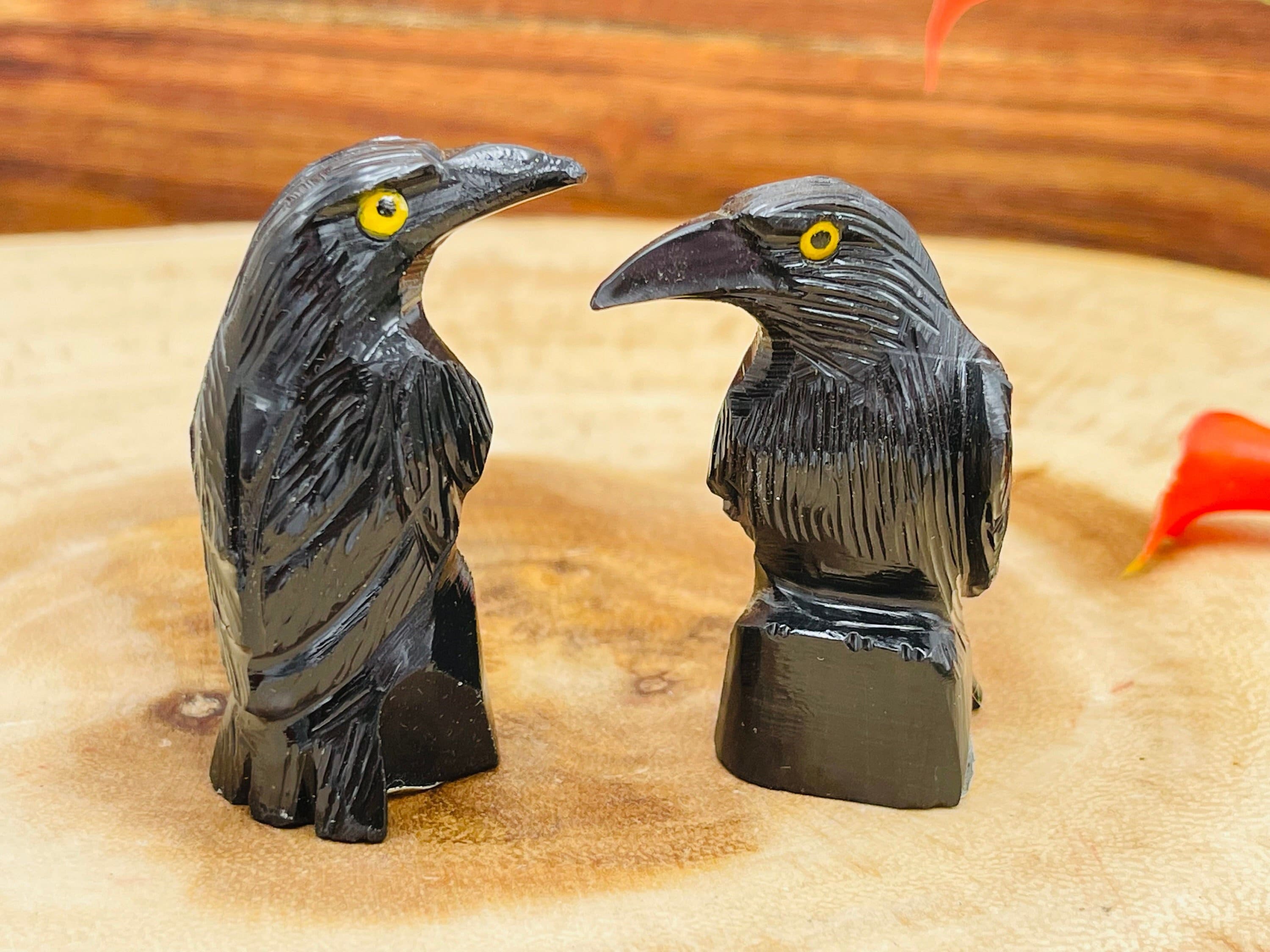 Black Onyx Crystal Raven Figurine, Standing Statuette, Healing Crystal, 3 Inches