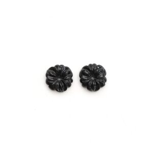 Black Onyx Flower Carving Loose Gemstone, 20x20 mm, Black Onyx Handmade Jewelry Making Gemstone, Pair ( 2 Pieces )