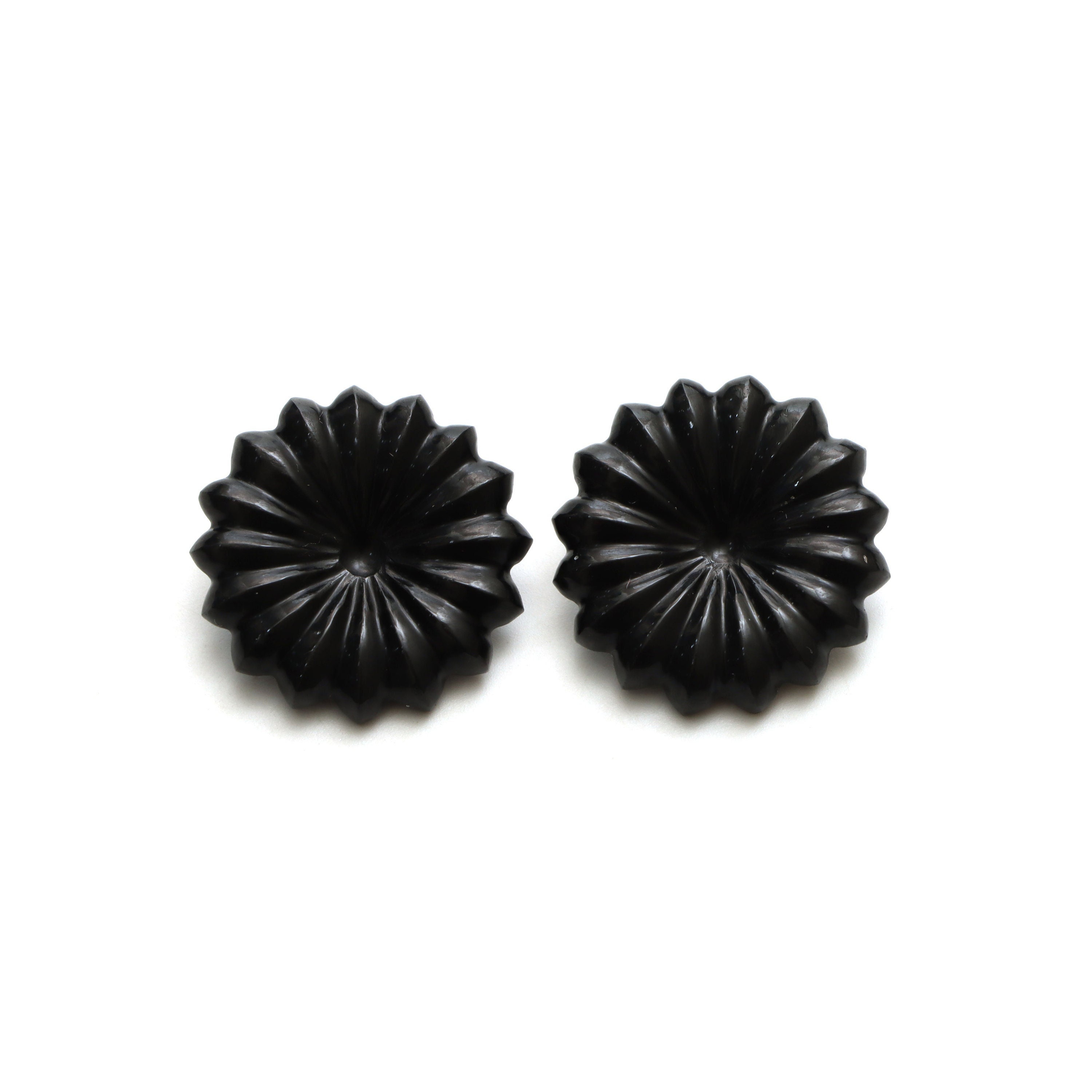 Black Onyx Flower Carving Loose Gemstone, 25x25.5 Mm, Black Onyx Jewelry Making Gemstone, Flower Carving, Pair ( 2 Pieces )