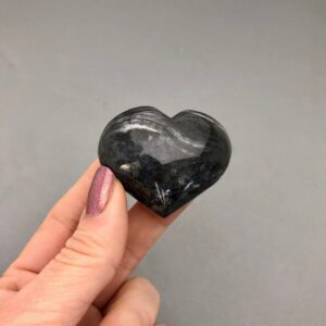 Black Onyx Heart Carving (1 15/16") for Grounding, Empath Protection, Grief, Mercury Retrograde, Strength, Stamina, Pocket Stone Heart