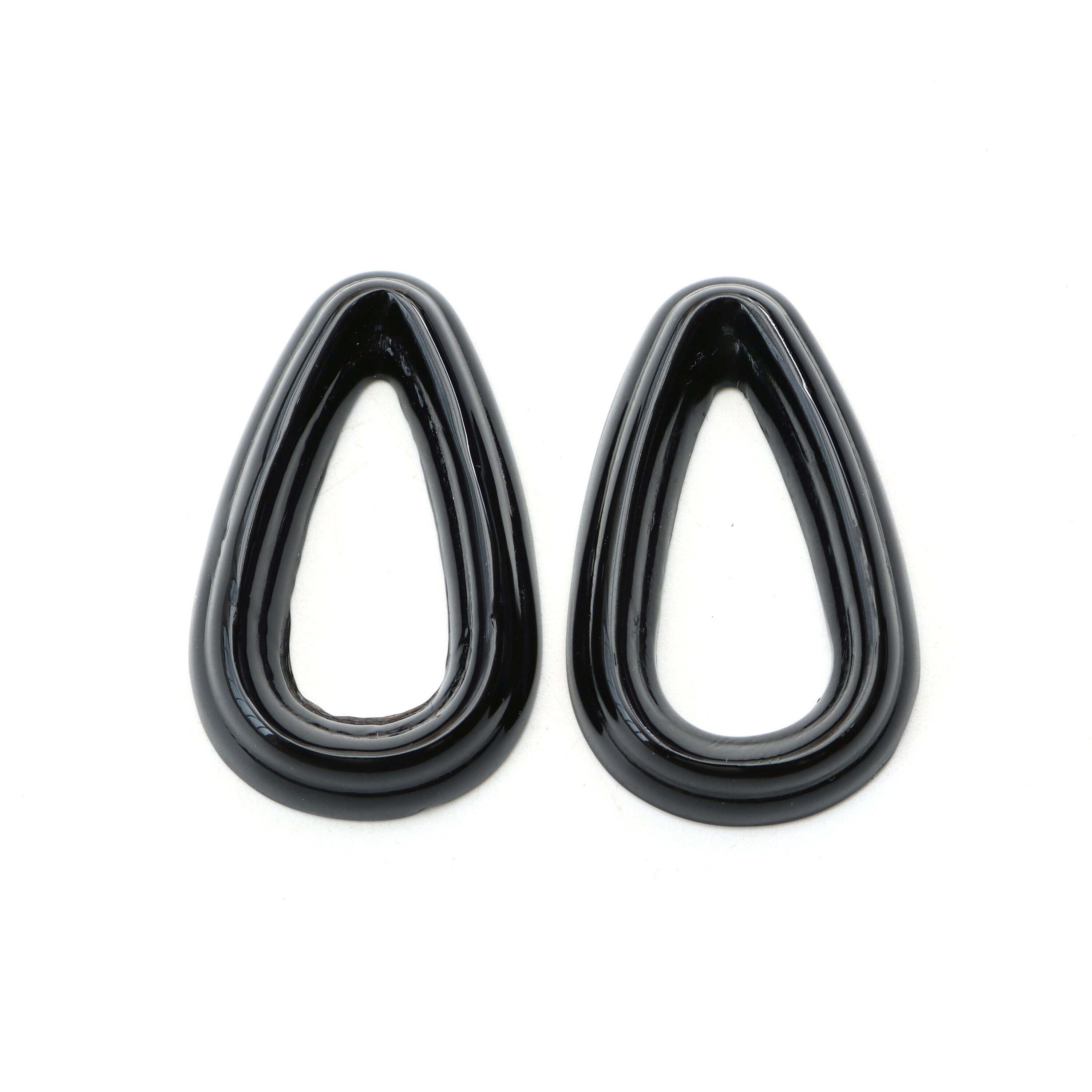 Black Onyx Pear Carving Loose Gemstone, 24x38.7 Mm, Black Onyx Jewelry Making Carving Gemstone, Onyx Carving Pear, Pair ( 2 Pieces )