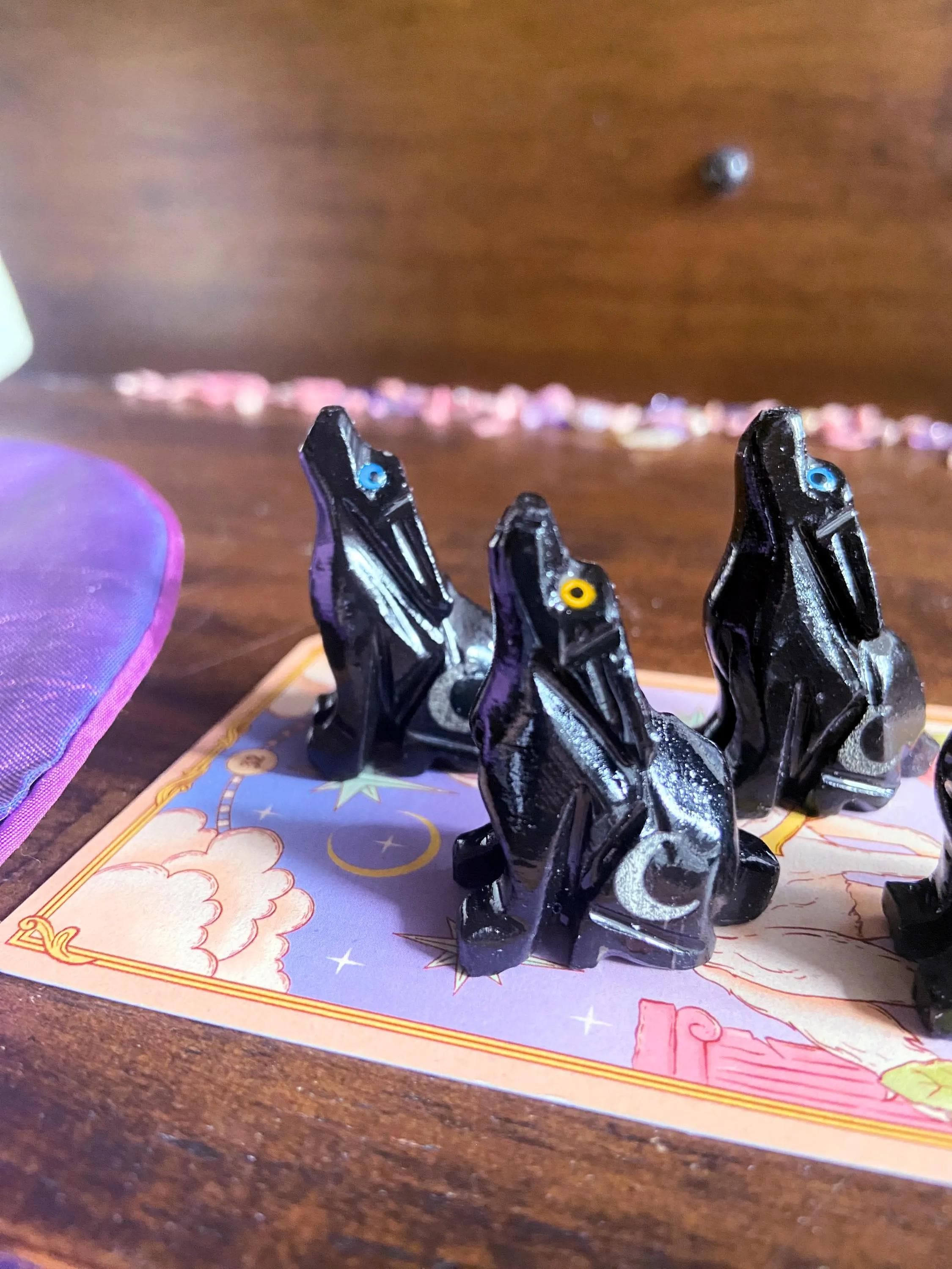 Black Onyx Wolf Figurine, Healing Crystal Carving, Strength, Protection, Intuition, Intuitively Chosen