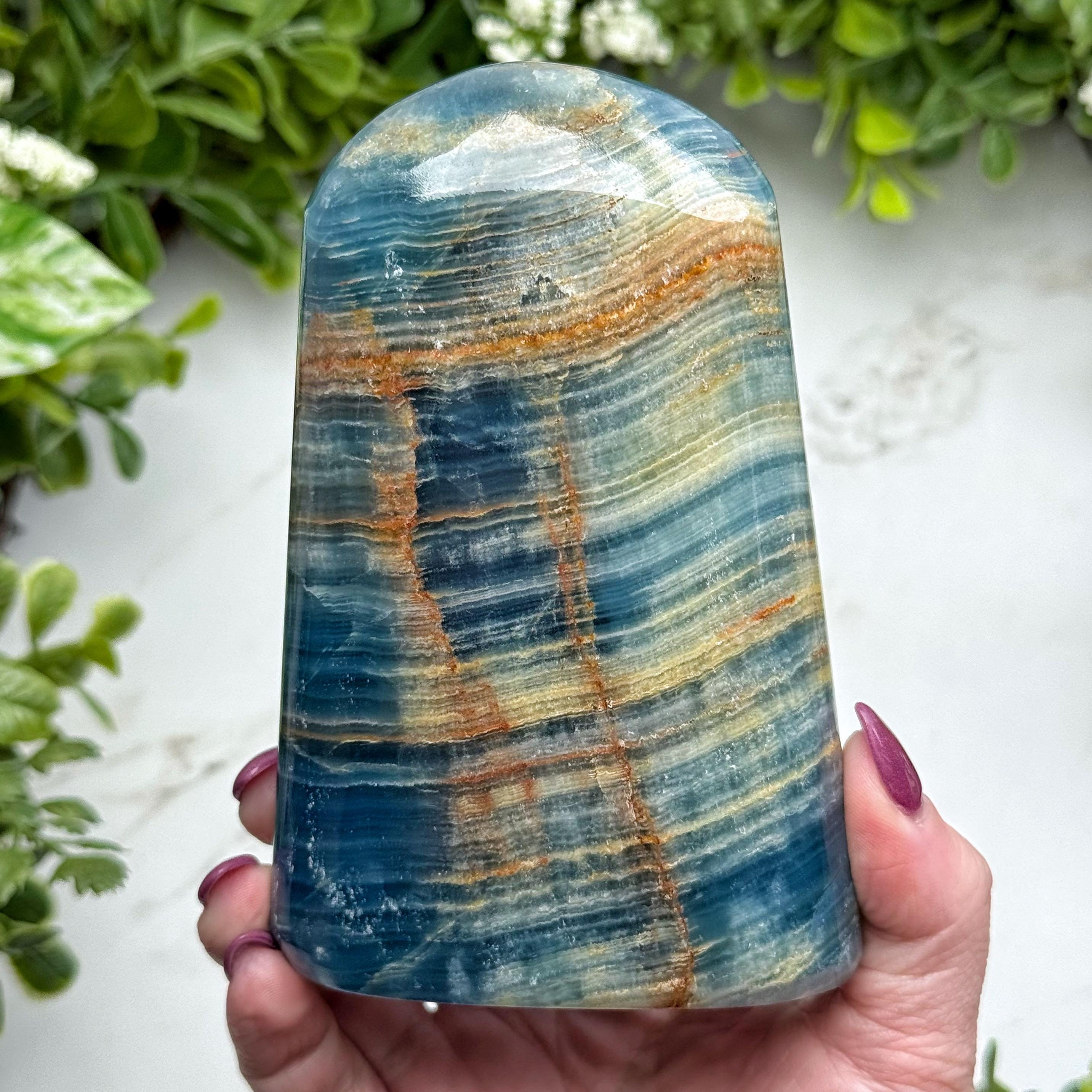 Blue Onyx Freeform | 611g | - #1 (polished Crystal Chunk, Throat Chakra, Healing Stone, Peace)