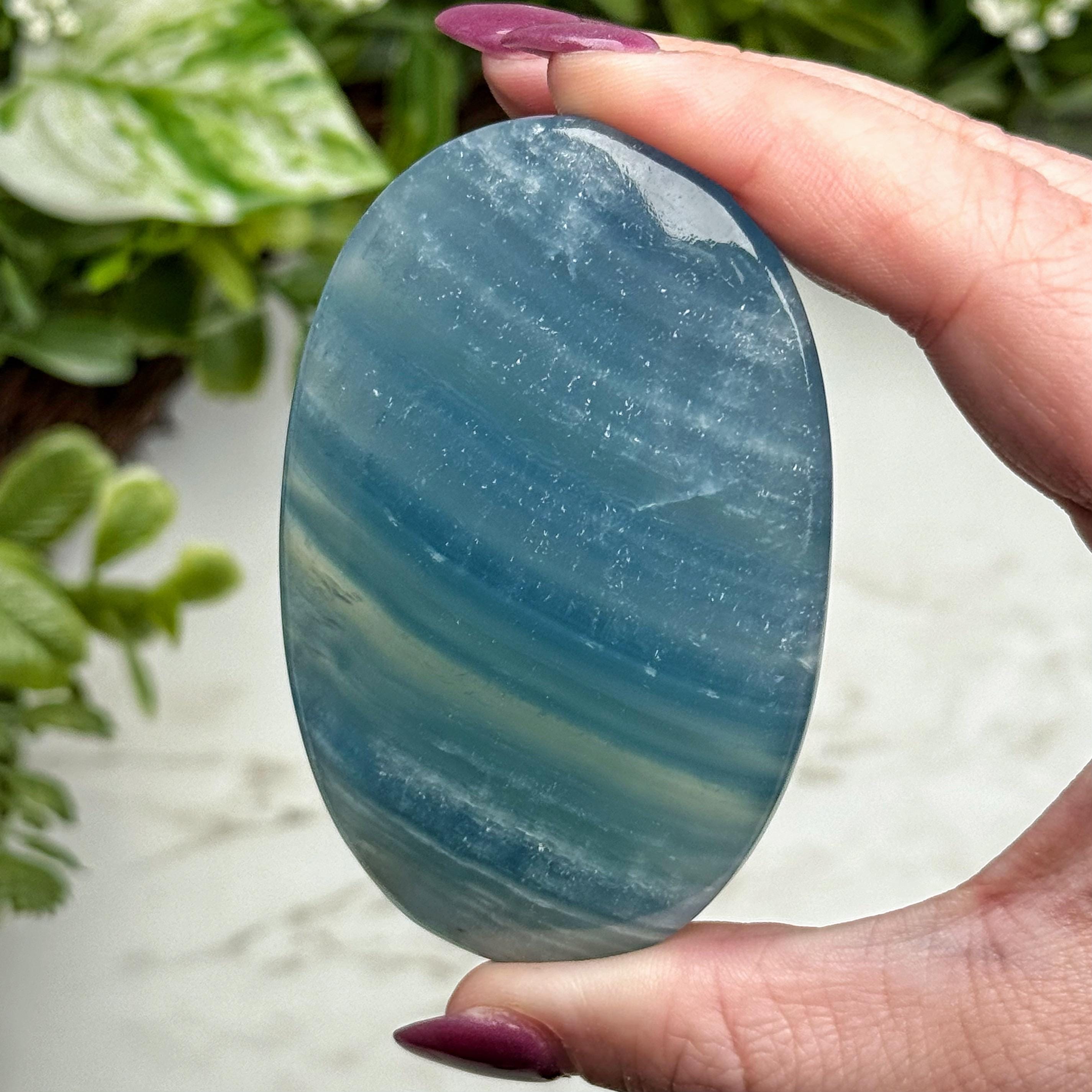 Blue Onyx Palmstone | 81g | - #3 (polished Crystal Pocket Stone, Throat Chakra, Peace)
