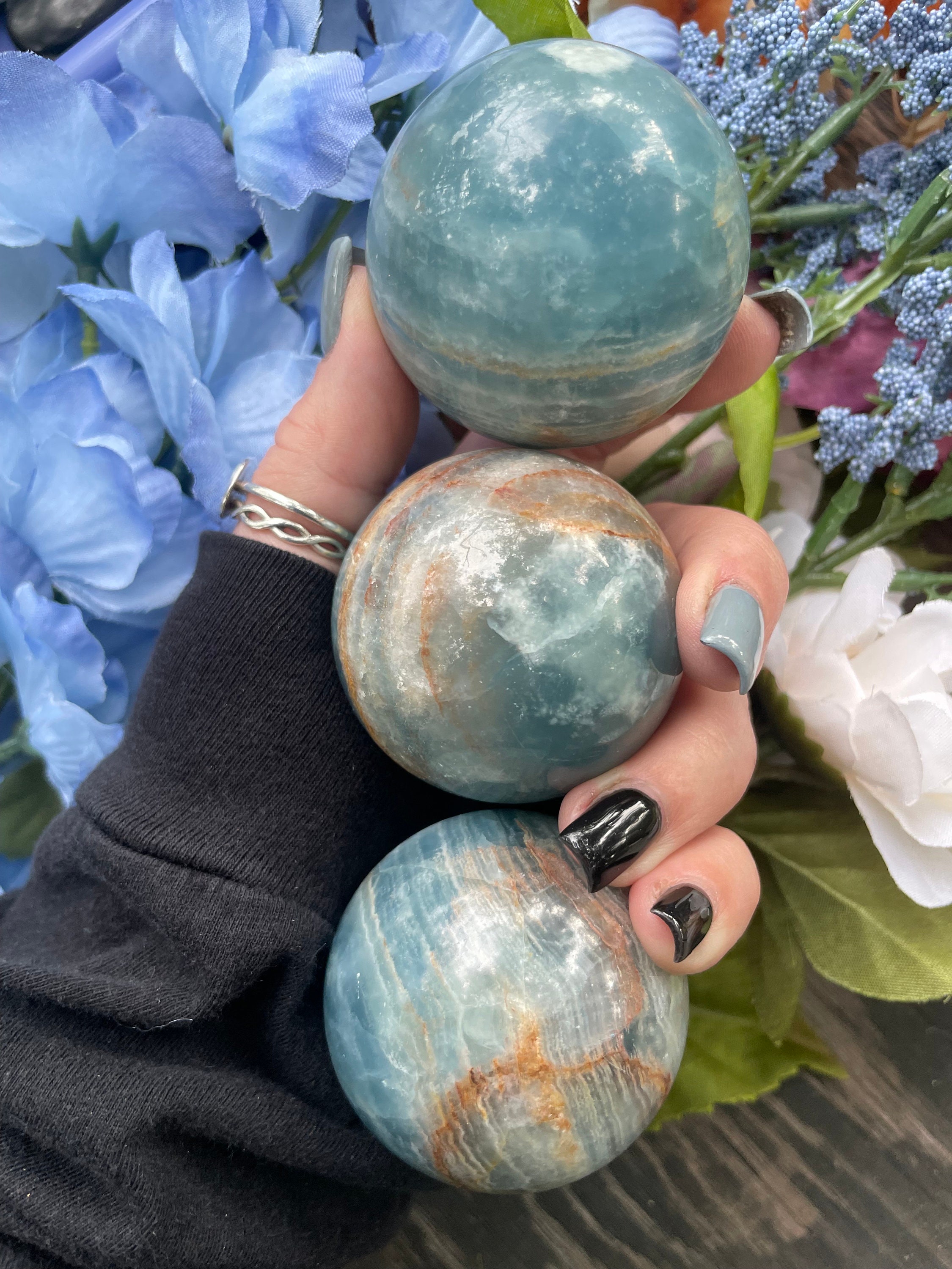 Blue Onyx Sphere, Blue Lemurian Aquatine Sphere, Qty. 1